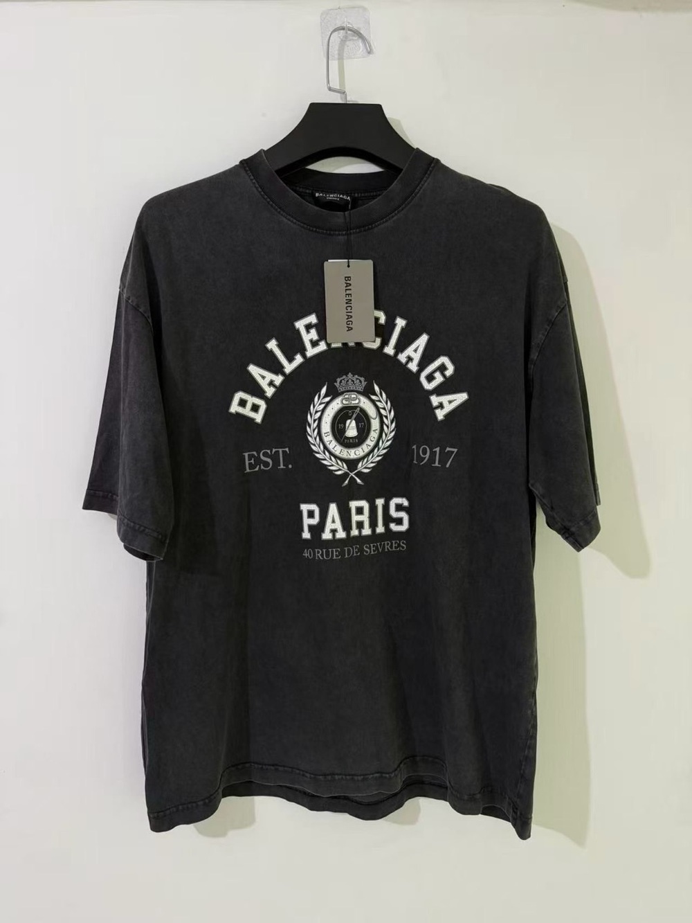Balenciaga Black Paris Crest Graphic Short Sleeve Tee